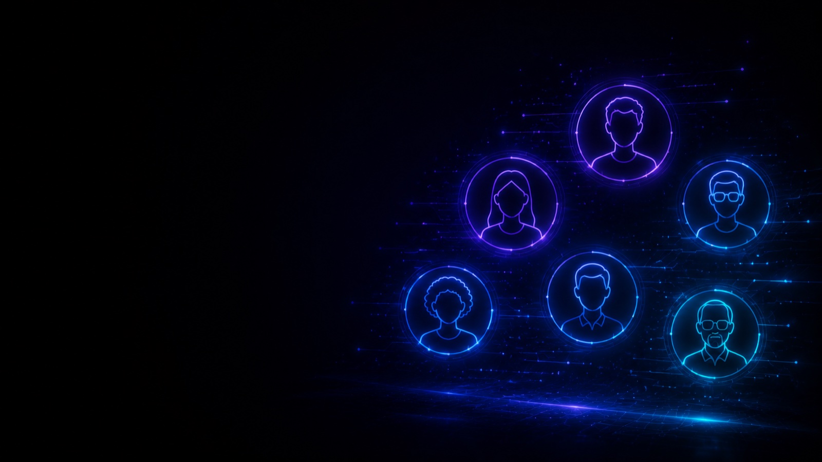 Avatares neon de membros Remington IA conectados em rede
